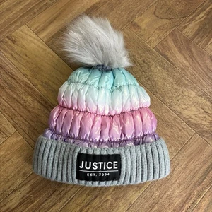 Justice Girls Winter Hat Stocking Beanie Hat Multicolor Pink Ombré #287 - Picture 1 of 5