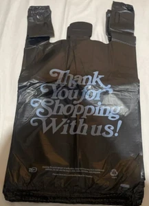 Large Size Black "Thank You" Script Heavy-Duty Plastic T-Shirt Bag 13"x23"x10" - Picture 1 of 4