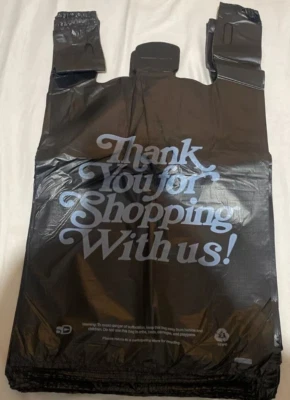 Large Size Black "Thank You" Script Heavy-Duty Plastic T-Shirt Bag 13"x23"x10" - Image 1 of 4