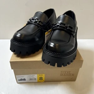 Steve Madden Women Loafer AERIN Shoe Sz 8 Black Platform Chunky Y2K Preppy Chain - Picture 1 of 5