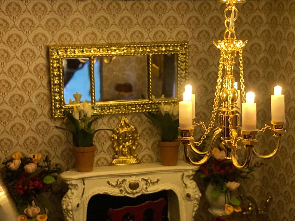 Espejo de paisaje manto francés dorado brillante miniatura para casa de muñecas nueva escala 1:12 Foto 1 de 3