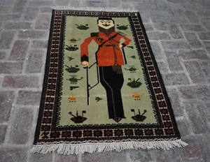 2'10 x 4'10 Handmade afghan tribal baluchi pictorial area rug, 3x5 persian rug - Picture 1 of 10