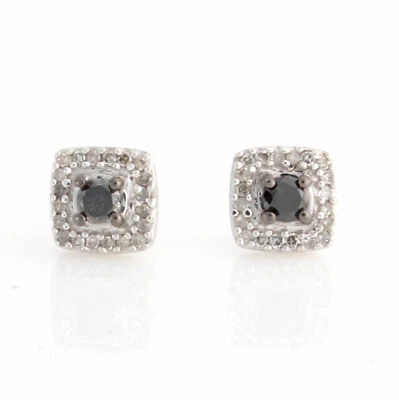 Aretes de diamantes naturales blancos y negros de 0,28 quilates enchapados en oro blanco de 14 k Foto 1 de 4