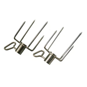 BBQ ROTISSERIE SPIT HEAVY DUTY CHICKEN FORKS X 2 !!STAINLESS STEEL!! - Picture 1 of 3