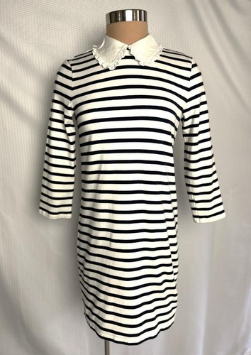 Abito KATE SPADE taglia S nero panna righe Peter Pan colletto arricciato cotone S