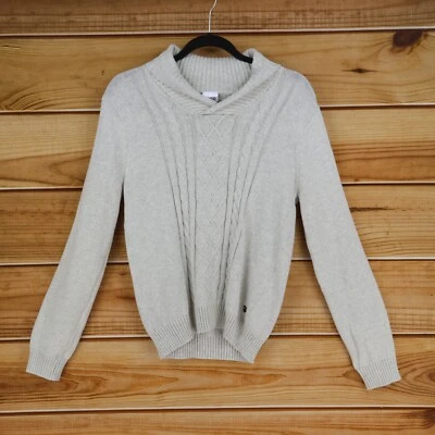 IZOD Pullover Sweater Cable-Knit Boys Size L Ivory 100% Cotton Cowl Neck - Image 1 of 4