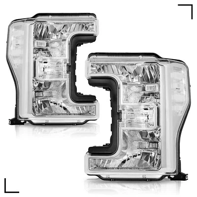 Pair Chrome Headlights Lamps For 2017-2019 Ford F250 F350 F450 F550 Super Duty - Image 1 of 4