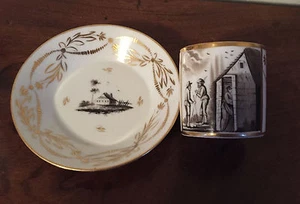 Antique 19th c. Empire Old Paris Porcelain Tea Cup & Saucer French Coffee Can - Picture 1 of 12