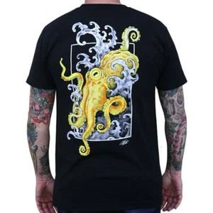 Crawl by Clark North Men's Black Tee Shirt Yellow Octopus Squid Tattoo Art - Picture 1 of 2