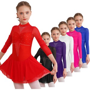 Girls Dance Dress Gymnastics Ice Skating Costume Figure Patchwork Stylish Kids