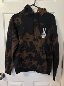 Artist Union Hoodie Mens Small Skeleton Peace Sign Brown Black Tie Dye Pullover - Picture 1 of 4