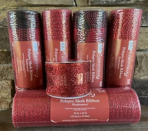 5 Rolls Hobby Lobby Christmas Polypro Mesh Ribbon Weatherproof & 1 Wired Ribbon - Picture 1 of 8