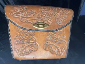 VTG Tooled Floral Leather Shoulder Hand Bag Purse Embossed Boho Western - Picture 1 of 14