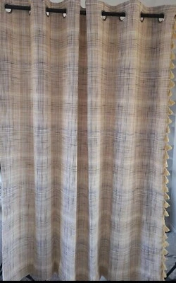 Next Yellow  Hulton Check  Tassel Edge Lining Eyelet Curtains 168x183cm (66x72") - Image 1 of 4