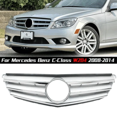 Silver Front Grille For Mercedes Benz W204 C Class C180 C200 C250 C300 2008-2014 - Image 1 of 4