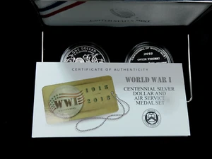 2018 World War I Centennial Commemorative Silver Dollar & Air Service Medal OGP - Picture 1 of 7