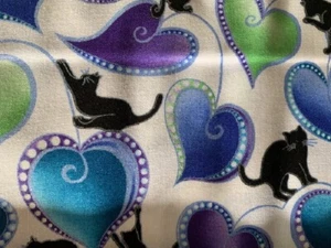 Hearts & Cats in White-Cat-i-tude Singin' the Blues 100% Cotton by the Yard - Picture 1 of 2