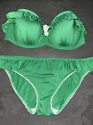 Ladies Green & White Corsage Floozie Frost French Bikini Top 34D Bottoms Size 14