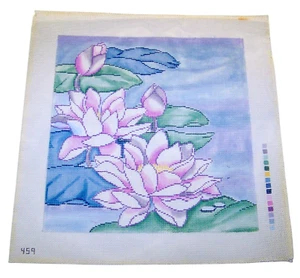 Beautiful Oriental Lotus Blossoms Needlepoint Canvas Design 459 New Not Started - Picture 1 of 2