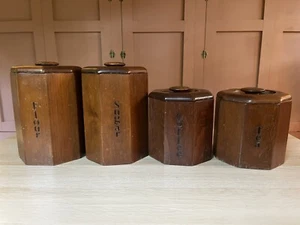 VINTAGE REPUBLIC 4 Wooden Canister Set Plastic Lined-Coffee/Tea/Sugar/Flour USA - Picture 1 of 7