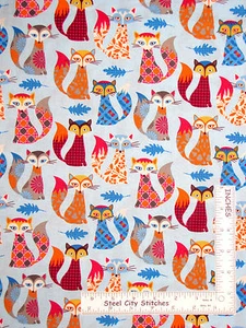 Fox Animal Fabric Foxes Leaves Blue Cotton Timeless Treasures C3804 By The Yard - Picture 1 of 1