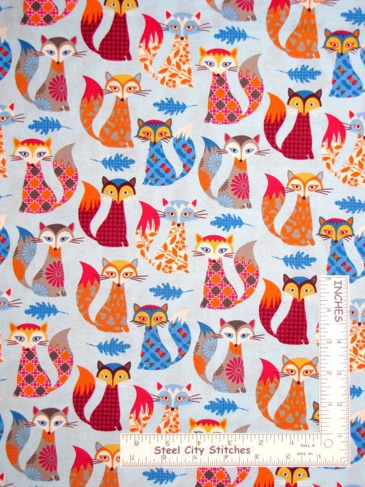 Tecido animal raposa folhas azul algodão tesouros atemporais C3804 comprimento 24" - Imagem 1 de 1