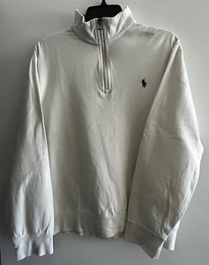 POLO RALPH LAUREN MENS 1/4 ZIP SWEATER M Ivory Cotton Pullover - Picture 1 of 5