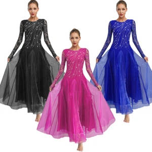 Women Costume Lace Flared Dress Prom Dresses Professional Ballroom Party Wide - Picture 1 of 53