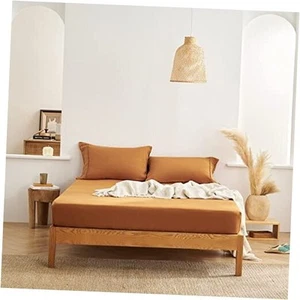 Linen Fitted Sheet Linen Bedding 100% French Linen with 16 Inch Twin Caramel - Picture 1 of 8