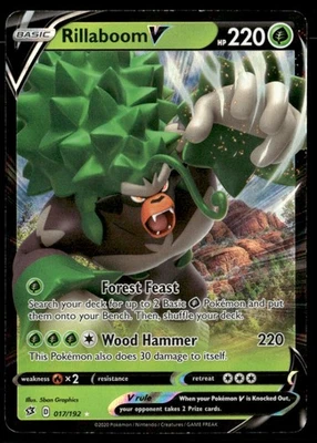 Rillaboom V Ultra Rare  SWSH02: Rebel Clash 017/192 NM Pokémon TCG - Image 1 of 2
