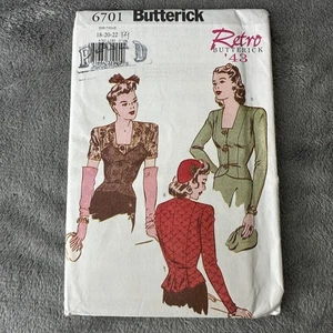 Butterick Pattern 6701 Sz 18-22 Misses Petite Blouse Retro 1943 Shoulder Pads - Picture 1 of 9