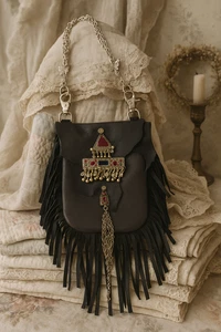 Bolso Tribal Vintage Cuero Flecos Hecho a Mano Boho Festival Cartera con Correa de Cadena - Imagen 1 de 10