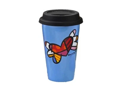 TAZA DE VIAJE ROMERO BRITTO DOBLE PARED: CORAZÓN VOLADOR 9,5 OZ ** NUEVA **  Foto 1 de 3