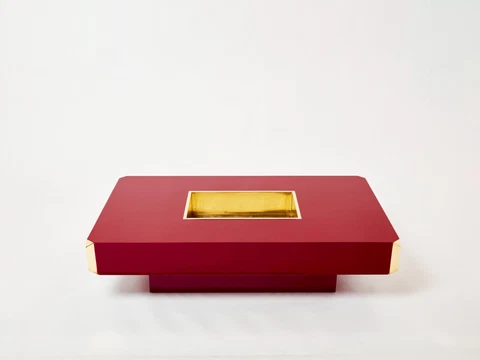 Willy Rizzo ruby red lacquer and brass bar coffee table Alveo 1970s Cover