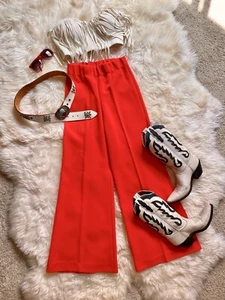 Vintage 1970s 70s Red Wool Pants High Waist Wide Flared Retro Sz Medium - Picture 1 of 6