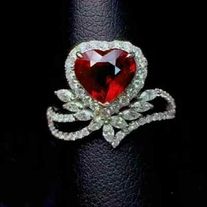 2.75TCW Charming Red Heart Ruby & Simulated White Sapphire Halo Engagement Ring - Picture 1 of 7