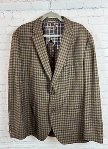KROON wool cashmere brown check gingham unlined mens blazer jacker 46L NWOT - Picture 1 of 16