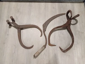 Antique Ice Cast Iron Tongs,Bonus Sling Blade - Picture 1 of 5