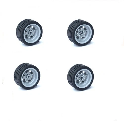 4 Technic Parts gray Wheel 43.2mm x 26mm Black Tire 56x28 ZR Street 41897 56908 - Image 1 of 3