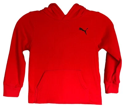 Sudadera con capucha de algodón rojo Puma para niños talla 5 manga deletreada Foto 1 de 4