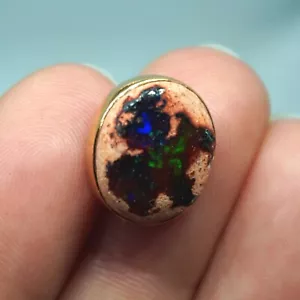 QUALITY Vintage 10k Yellow Gold Australian Boulder Opal Slide Necklace Pendant - Picture 1 of 7