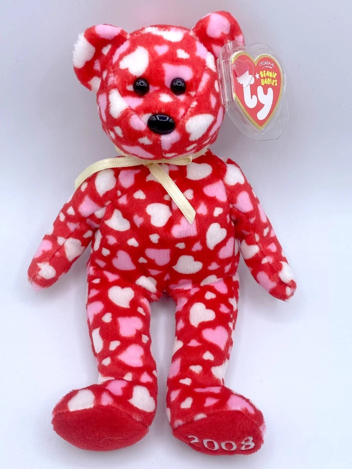 -L TY BEANIE BABY BABIES WITH TAG 2007 BEAR RED HEARTS A FLUTTER VALENTINE'S DAY - Image 1 of 1