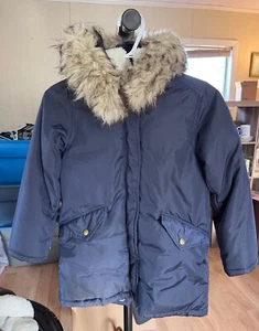 Crewcuts Everyday Girls Size 8 Blue Puffer Jacket Coat Detectable Hood Pockets - Picture 1 of 4