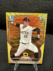 2023 Bowman Chrome Jun-Seok Shim 1st Yellow Orange Vapor Refractor /75 Pirates