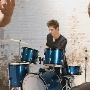 OUTOPEE Full Size Adult Drum Set 5-Piece Black with Bass Drum, Two Tom Drum - Picture 1 of 12