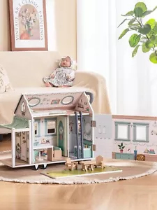 Robud Wooden Cottage Dolls House Camper Dollhouse Pretend Play House Kids Gifts - Picture 1 of 9