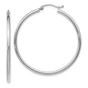 *BRAND NEW* Leslie's 14K White Gold 2x40mm Polished Hinged Hoop Earrings 48W - Picture 1 of 4