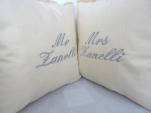 Mr & Mrs Right (always) Wedding Anniversary Engagement Embroidered Cream Cushion - Picture 1 of 3