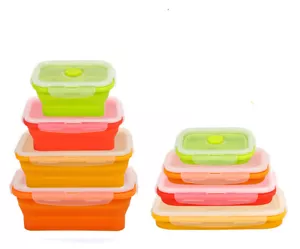 4 pcs Silicone Collapsible Food Storage Container Folding Lunch Bento Box Home - Picture 1 of 12