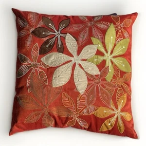 Pier 1 Pier One Imports Decorative Pillow Embroidered Flowers Orange - Picture 1 of 10